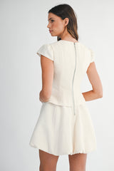 CRYSTAL TWEED BUBBLE HEM MINI DRESS