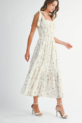 JOLIE BACK SMOCKED LACE UP CORSET MIDI DRESS