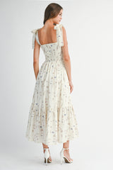JOLIE BACK SMOCKED LACE UP CORSET MIDI DRESS