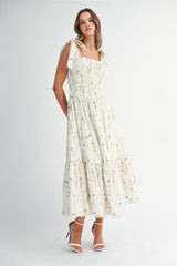 JOLIE BACK SMOCKED LACE UP CORSET MIDI DRESS