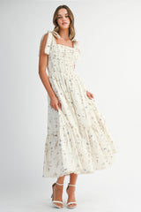 JOLIE BACK SMOCKED LACE UP CORSET MIDI DRESS