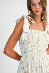 JOLIE BACK SMOCKED LACE UP CORSET MIDI DRESS