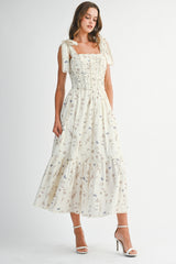 JOLIE BACK SMOCKED LACE UP CORSET MIDI DRESS