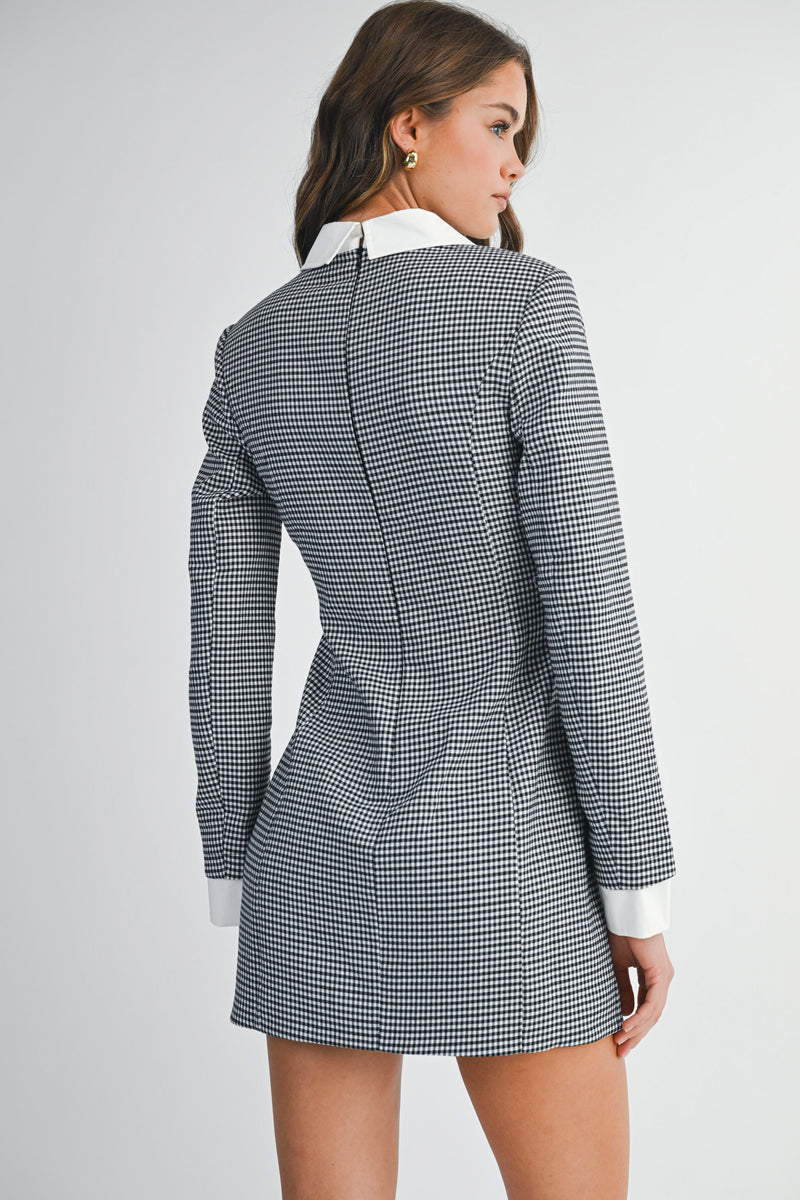 STEVIE GINGHAM CHECK BUTTON MINI DRESS