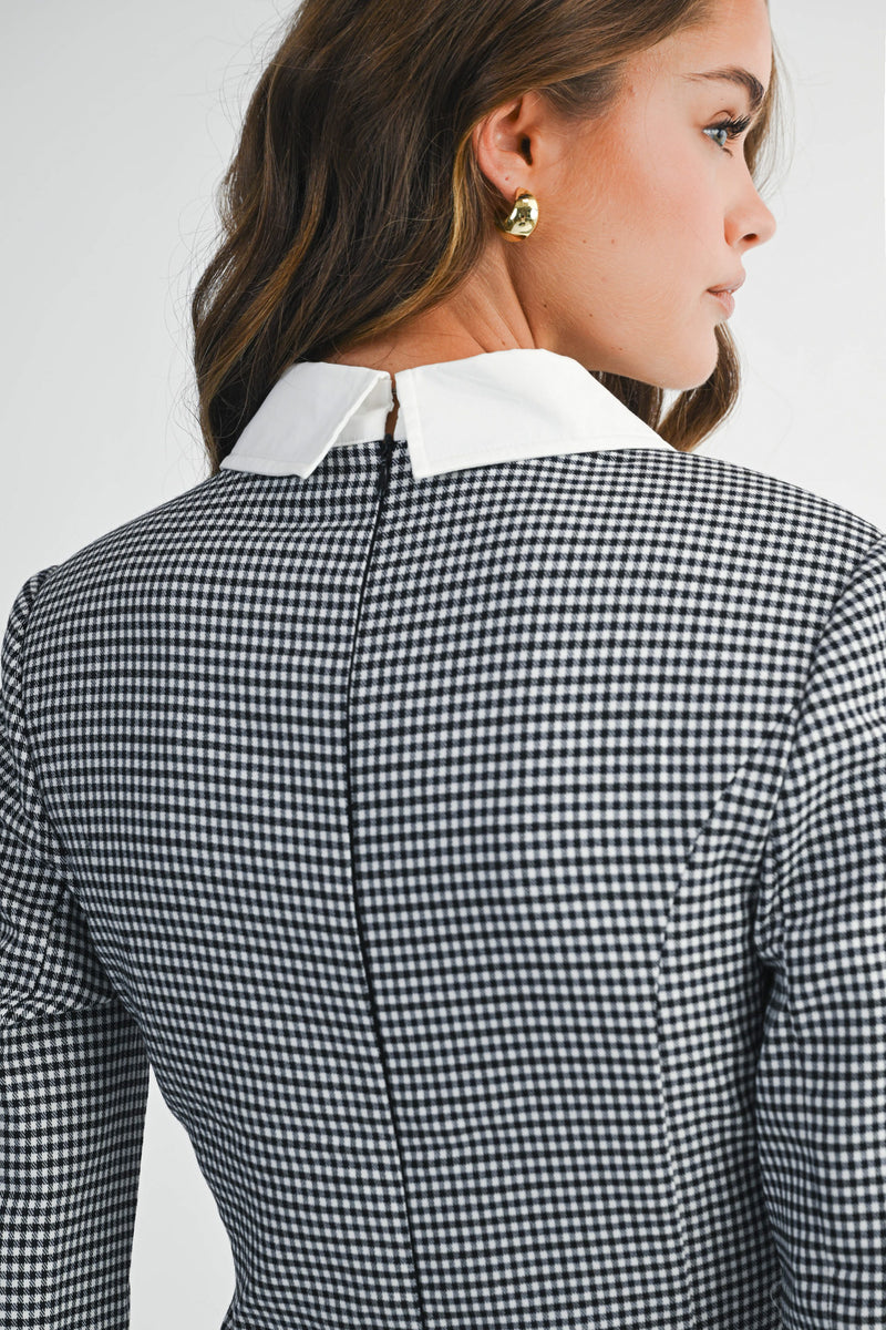 STEVIE GINGHAM CHECK BUTTON MINI DRESS