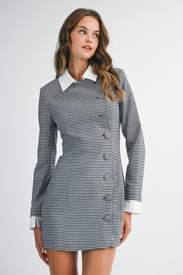 STEVIE GINGHAM CHECK BUTTON MINI DRESS