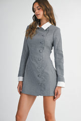 STEVIE GINGHAM CHECK BUTTON MINI DRESS