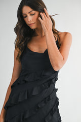 ISABEL SATIN ASYMMETRIC RUFFLE MAXI DRESS