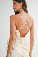 ISABEL SATIN ASYMMETRIC RUFFLE MAXI DRESS