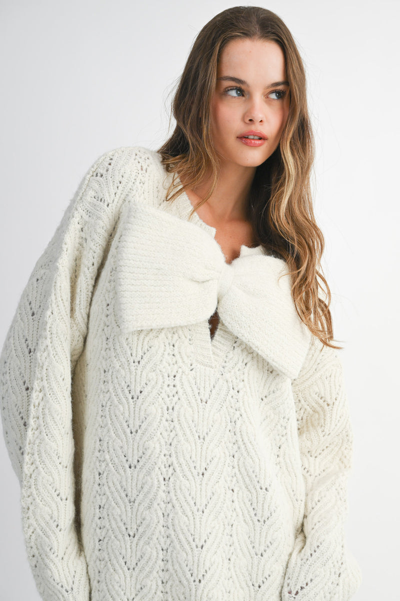 LUISA BIG BOW KNIT MINI DRESS