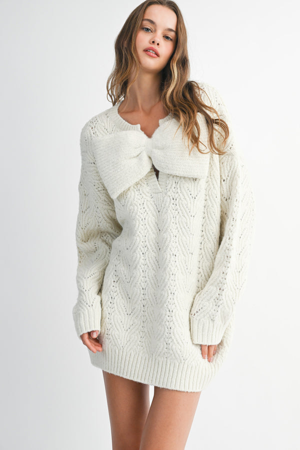 LUISA BIG BOW KNIT MINI DRESS