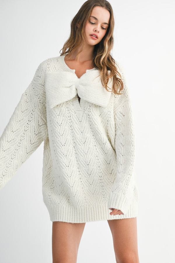 LUISA BIG BOW KNIT MINI DRESS