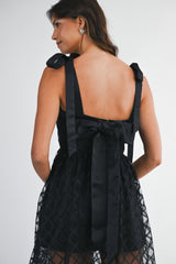 NANCY SATIN BOW DETAILED LACE MIDI DRESS