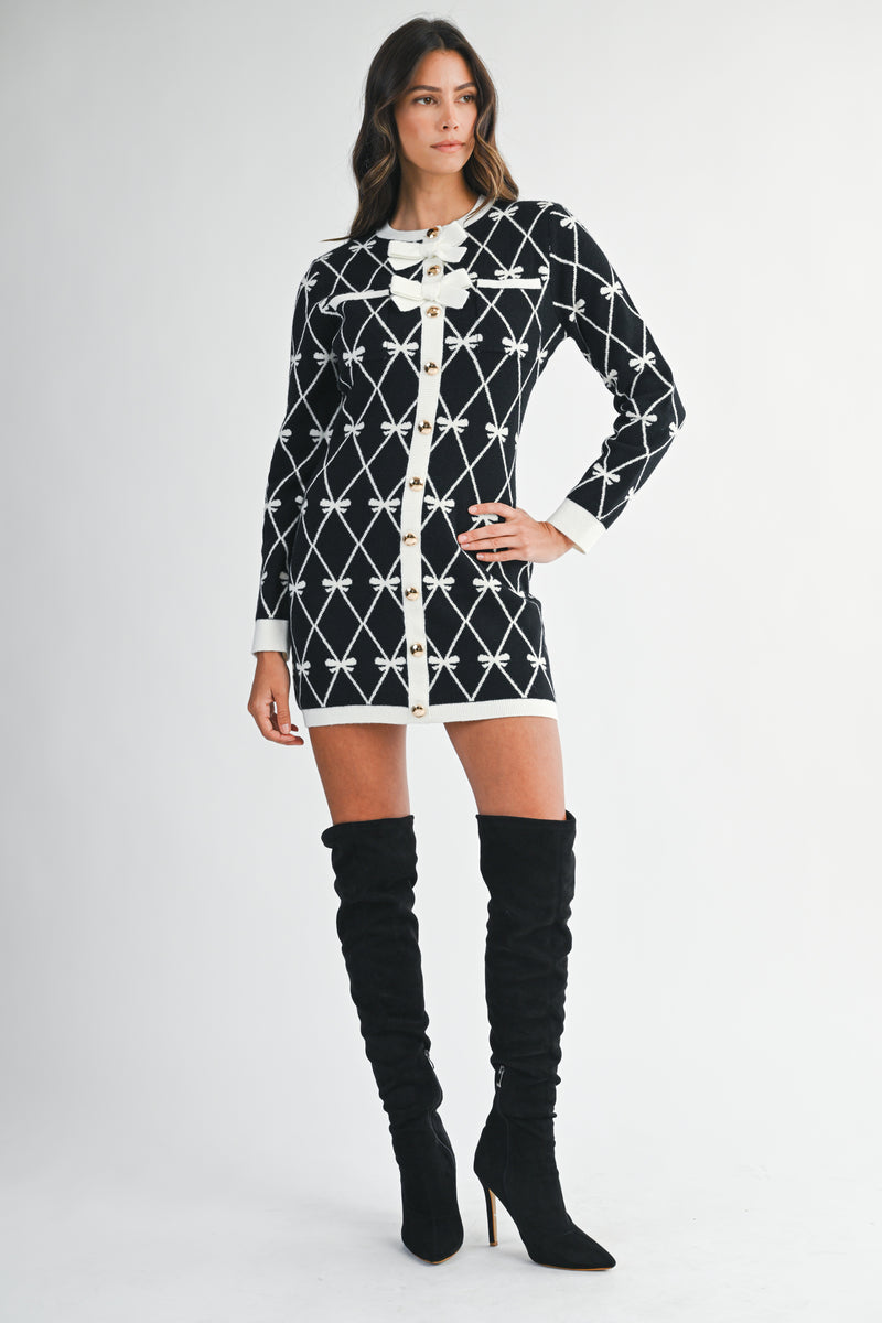 DELANEY BOW JACQUARD MINI DRESS