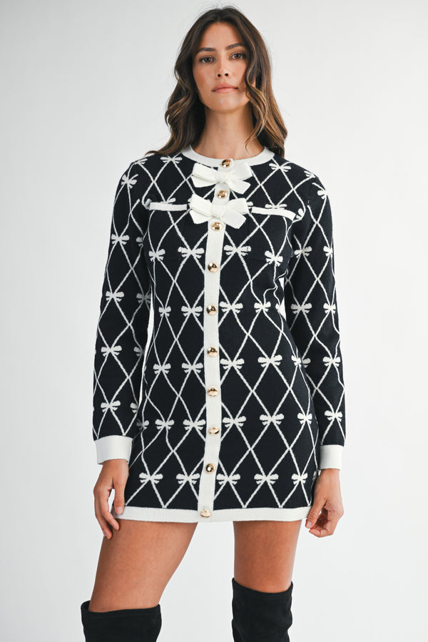 DELANEY BOW JACQUARD MINI DRESS