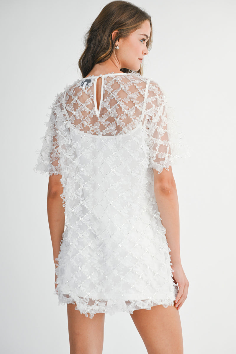 ALEXIA APPLIQUE SEQUIN MESH MINI DRESS