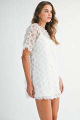 ALEXIA APPLIQUE SEQUIN MESH MINI DRESS