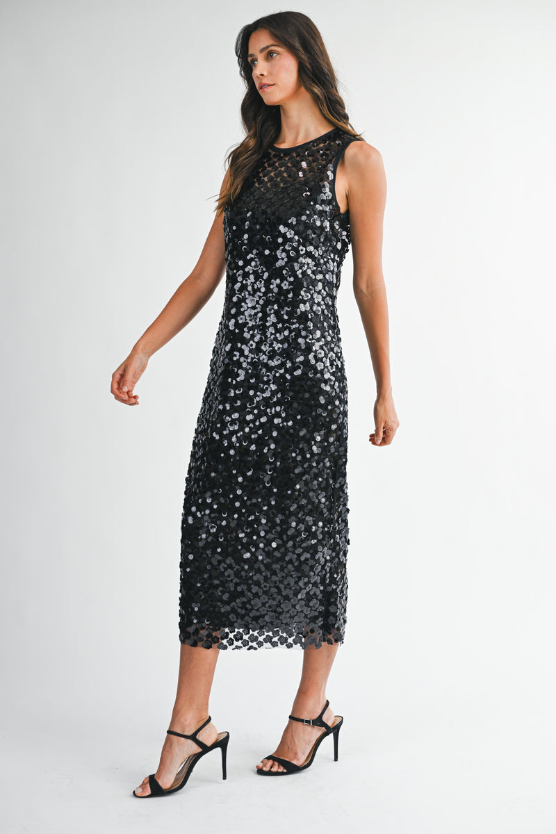 MARISOL SLEEVELESS SEQUIN MIDI DRESS
