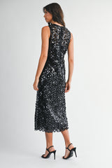 MARISOL SLEEVELESS SEQUIN MIDI DRESS