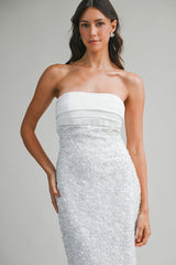 CIELO PEARL BEADED STRAPLESS MIDI DRESS