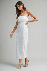 CIELO PEARL BEADED STRAPLESS MIDI DRESS