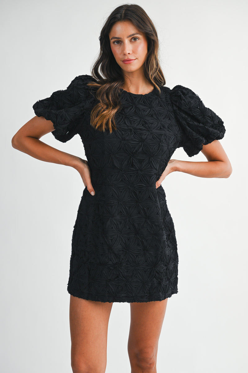 SCARLETTE APPLIQUE PUFF SLEEVE MINI DRESS