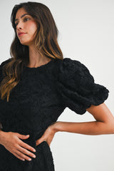 SCARLETTE APPLIQUE PUFF SLEEVE MINI DRESS