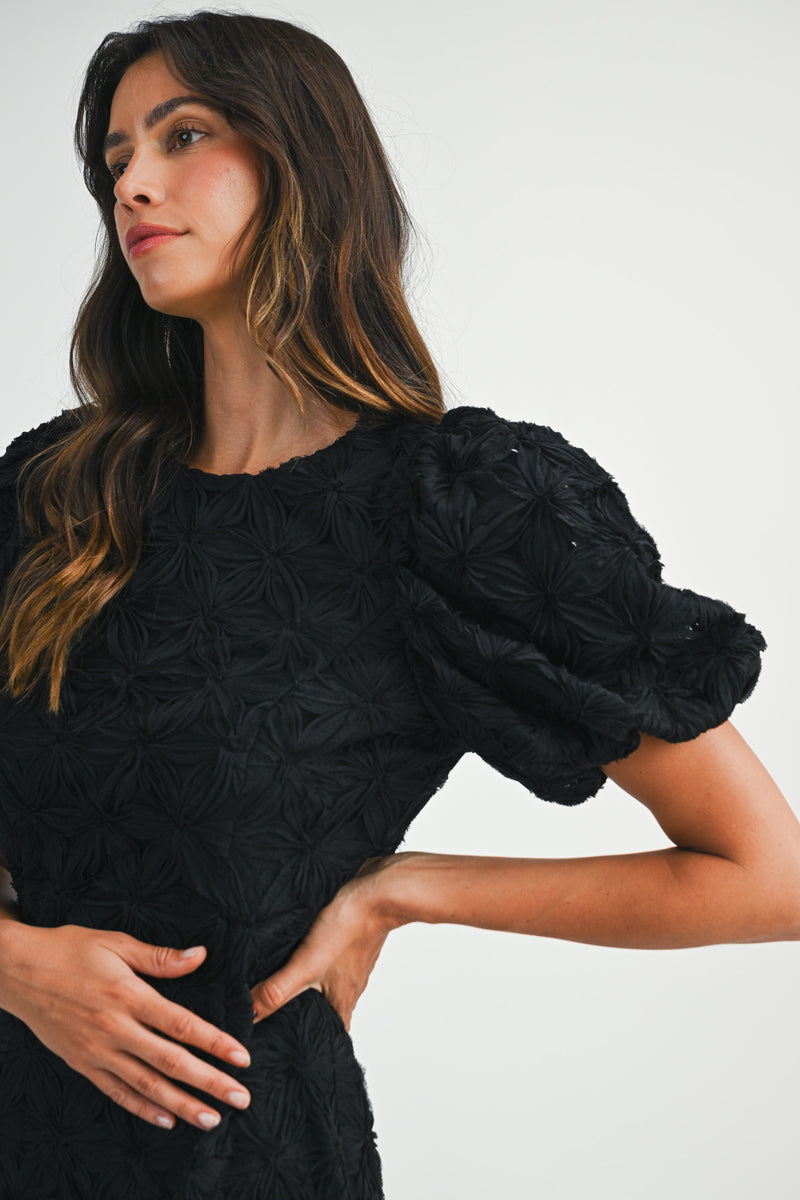 SCARLETTE APPLIQUE PUFF SLEEVE MINI DRESS