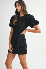 SCARLETTE APPLIQUE PUFF SLEEVE MINI DRESS