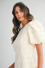 SCARLETTE APPLIQUE PUFF SLEEVE MINI DRESS
