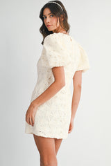 SCARLETTE APPLIQUE PUFF SLEEVE MINI DRESS
