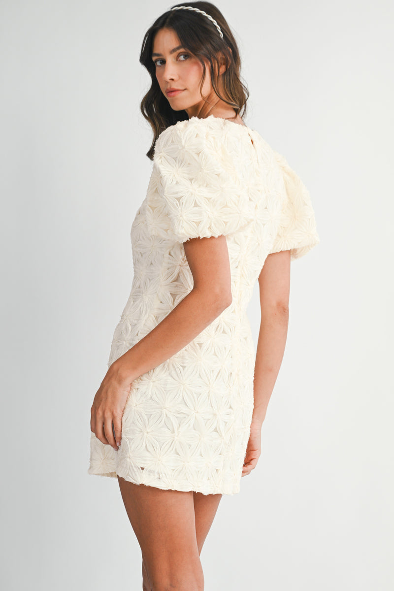 SCARLETTE APPLIQUE PUFF SLEEVE MINI DRESS