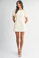 SCARLETTE APPLIQUE PUFF SLEEVE MINI DRESS