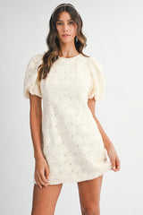 SCARLETTE APPLIQUE PUFF SLEEVE MINI DRESS