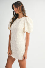 SCARLETTE APPLIQUE PUFF SLEEVE MINI DRESS