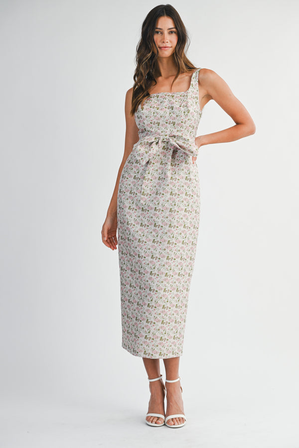ANIYAH METALIC JACQUARD MIDI DRESS