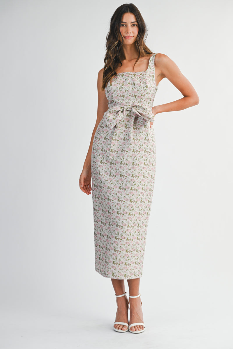 ANIYAH METALIC JACQUARD MIDI DRESS