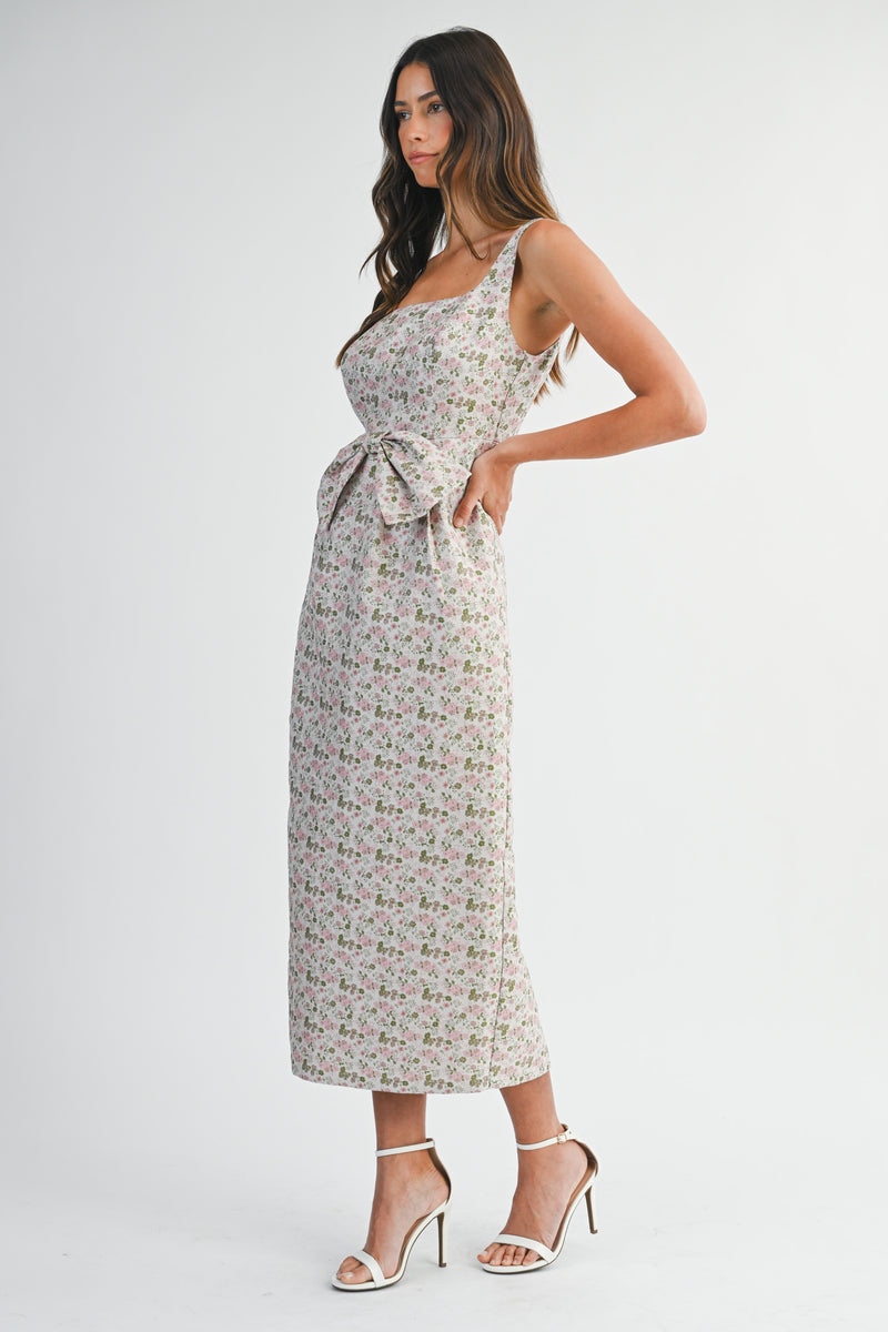 ANIYAH METALIC JACQUARD MIDI DRESS