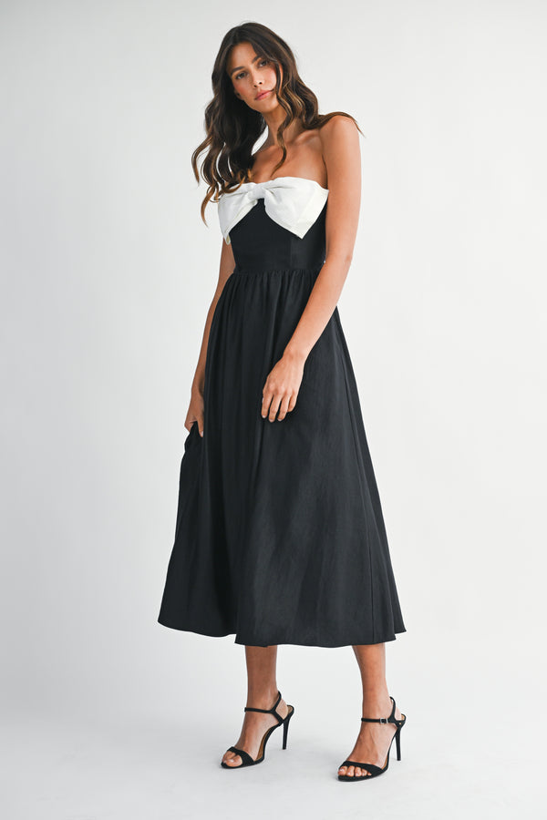 MADILYN CONTRAST BOW MIDI DRESS