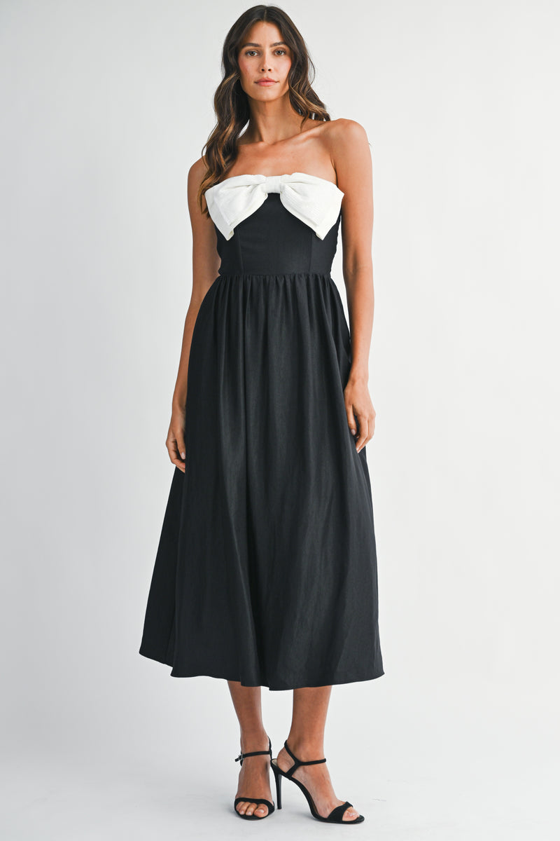 MADILYN CONTRAST BOW MIDI DRESS