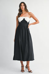 MADILYN CONTRAST BOW MIDI DRESS