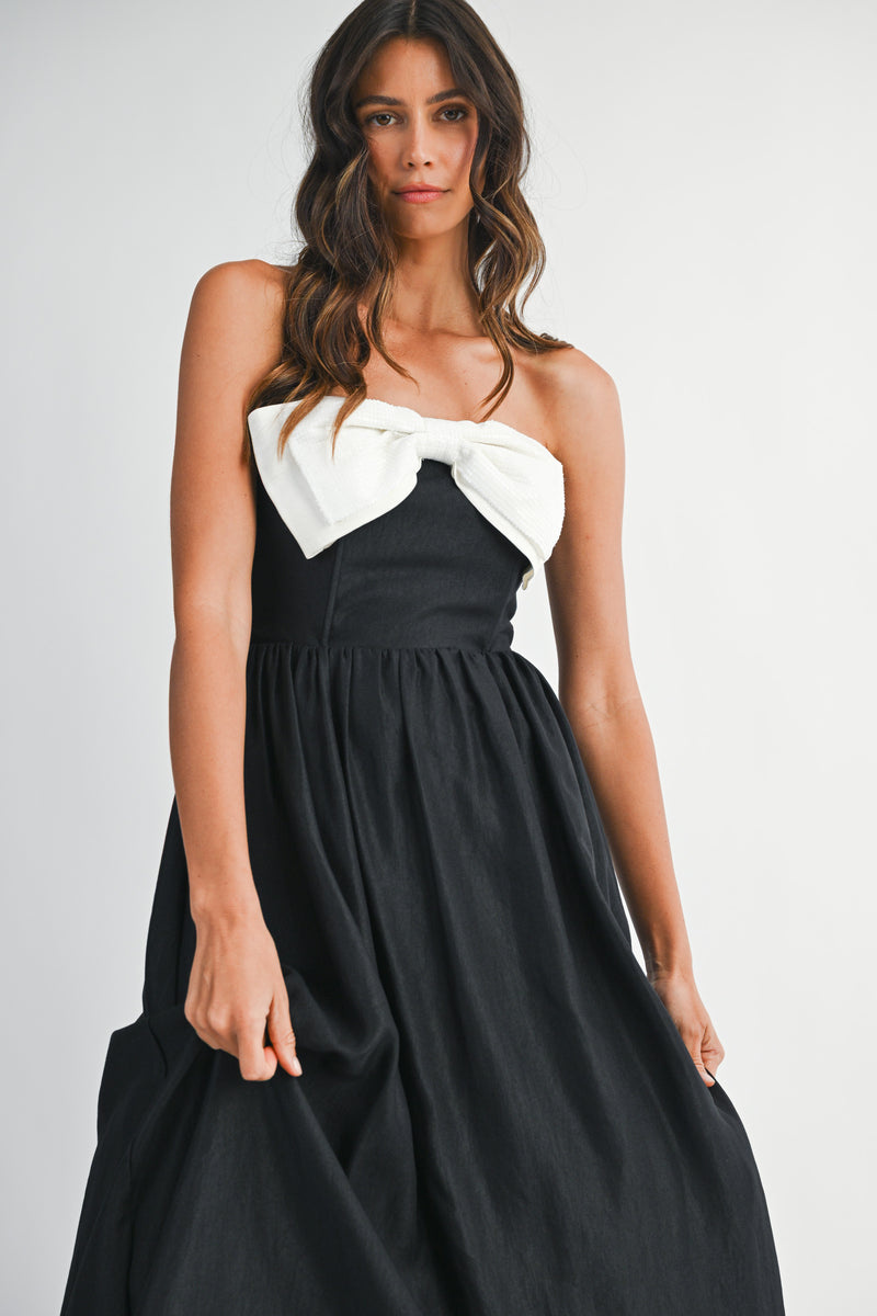 MADILYN CONTRAST BOW MIDI DRESS
