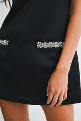 ELLEN SATIN RHINESTONE DETAIL MINI DRESS