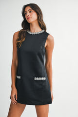 ELLEN SATIN RHINESTONE DETAIL MINI DRESS