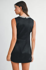 ELLEN SATIN RHINESTONE DETAIL MINI DRESS