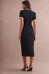 LYLAH RHINESTONE DETAIL TWEED MIDI DRESS