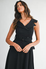 SELAH BOAT NECK DOUBLE BREASTED BODICE MIDI DRESS