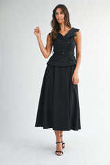 SELAH BOAT NECK DOUBLE BREASTED BODICE MIDI DRESS