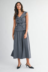 SELAH BOAT NECK DOUBLE BREASTED BODICE MIDI DRESS