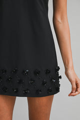 MAELYS FLOWER TRIM HEM V NECK MINI DRESS